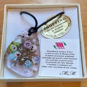 In box Murano Glass Pendant Necklace with Millefiori Flower Design